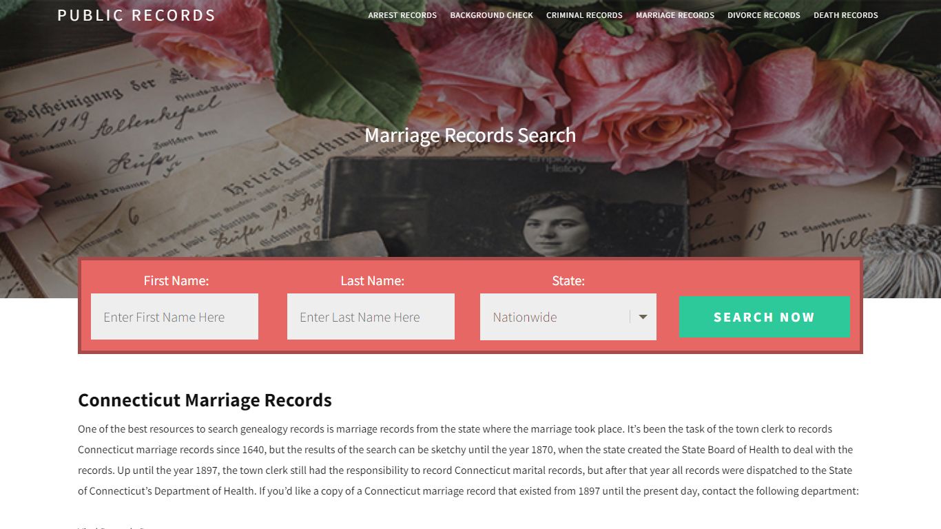 Connecticut Marriage Records | Enter Name and Search ...