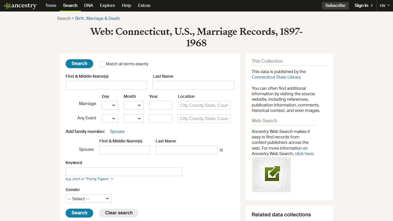 WEB: Connecticut Marriage Records, 1897-1968