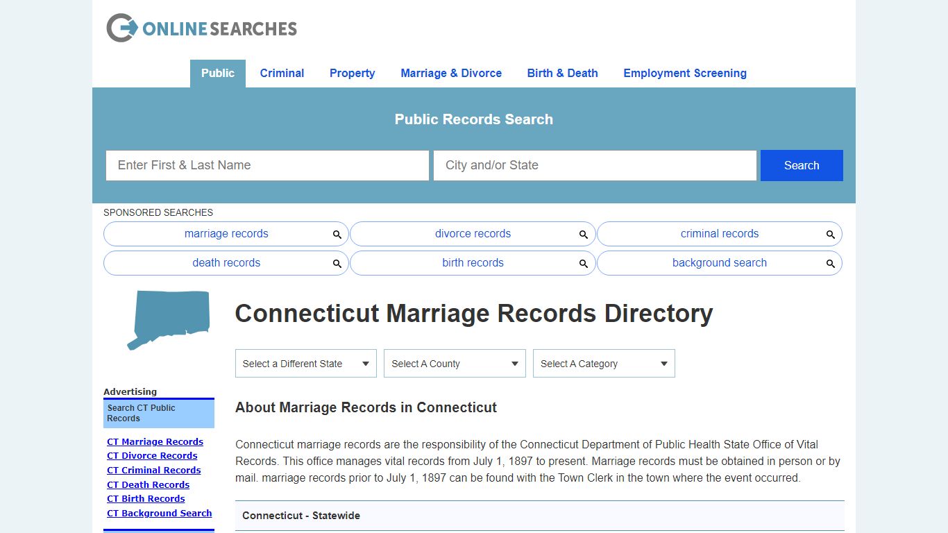 Connecticut Marriage Records Search Directory