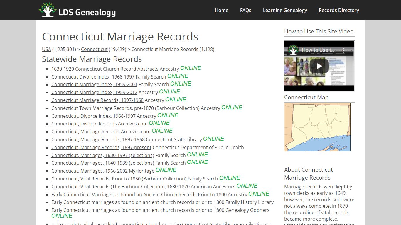 Connecticut Marriage Records - LDS Genealogy